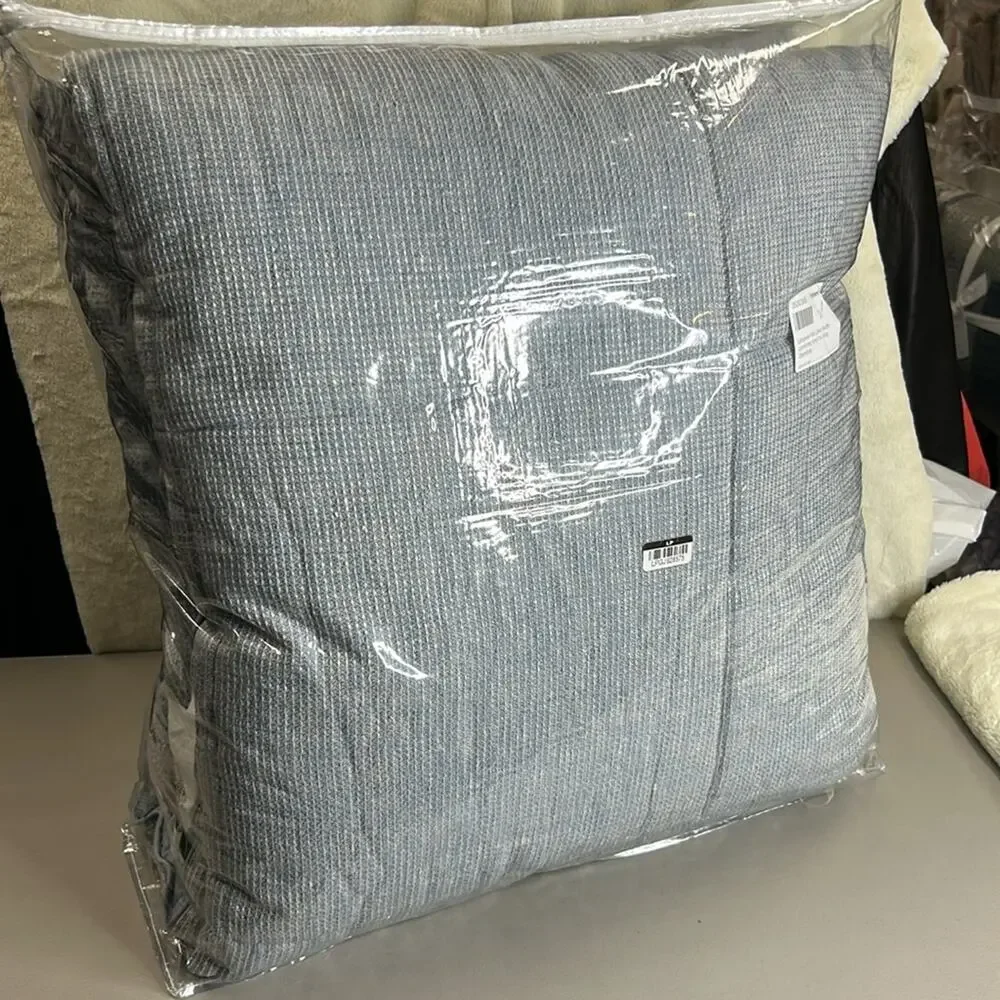 Pottery Barn European Flax Linen Waffle Comforter Chambray Blue King / Cal NEW